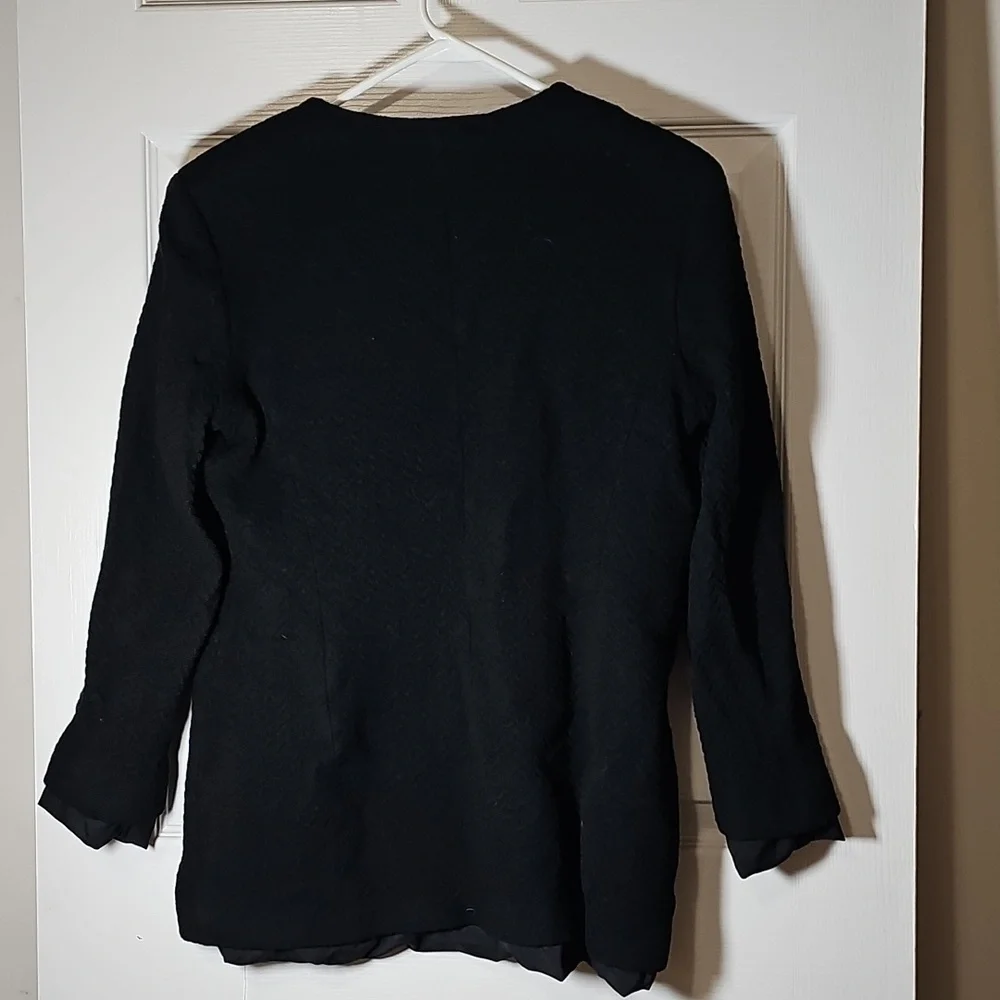 Dana Buchman Wool Open Front Textured Blazer Jacket Black Size 10 - Picture 2 of 9